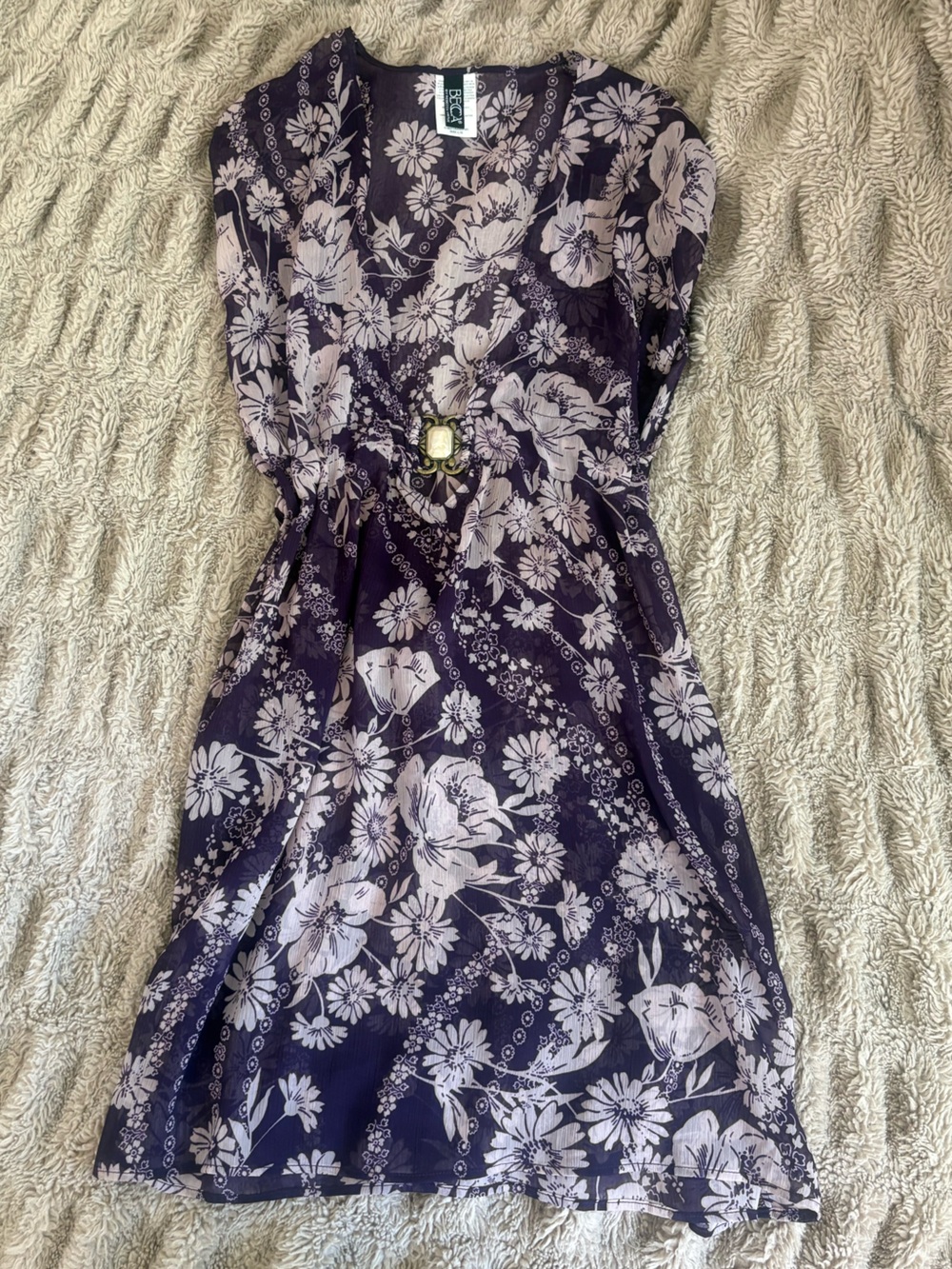 Vintage BECCA Purple Floral V-Neck Short Dress